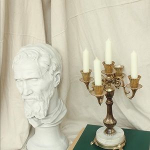 Italian Metal and Marble 12.5” five arm candelabra